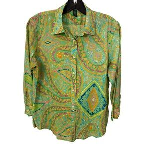 Lauren Ralph Lauren Women’s Shirt Multicolor Paisley Sz M 100% Cotton Preppy